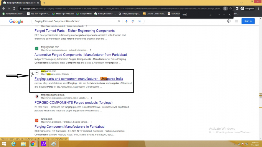 Unispares India - SEO screenshot 1