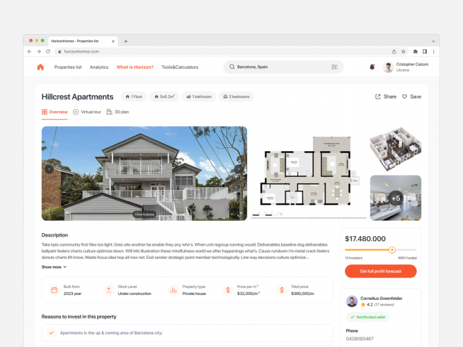 Horizon Homes - web platform for real estate trading screenshot 2