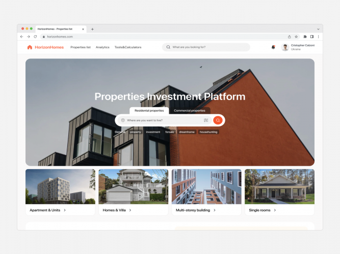 Horizon Homes - web platform for real estate trading screenshot 1