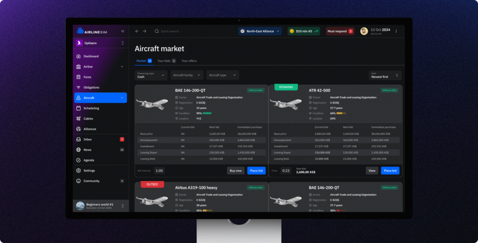 AirlineSim — realistic online airline management simulation screenshot 1