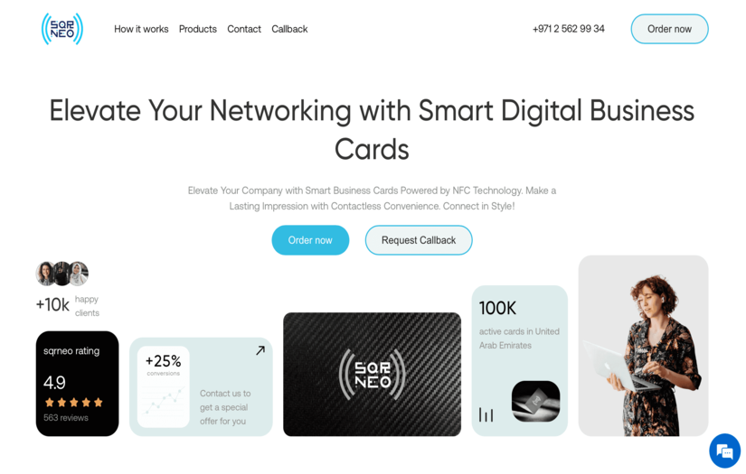 Webflow website for Dubai smart business card company screenshot 1