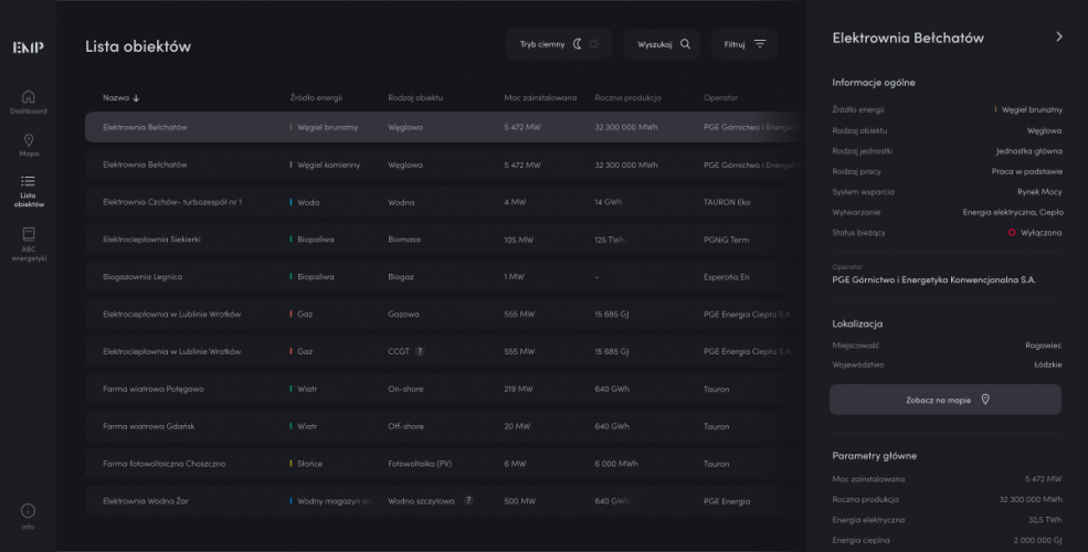 Polish electricity dashboard & map screenshot 4