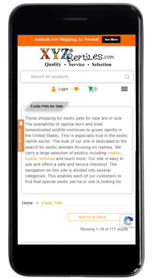 XYZ Reptiles | WordPress | eCommerce Website Development screenshot 2