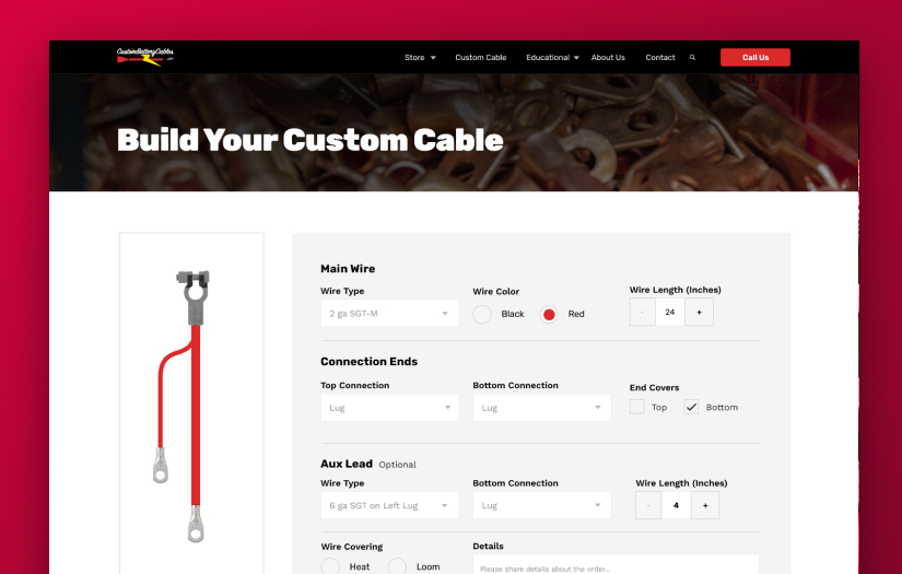 Custom Battery Cables Website Redesign screenshot 1