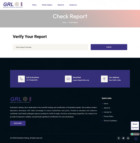 GRL Online – Gemstones & Rudraksha Testing Laboratory Website Development screenshot 1