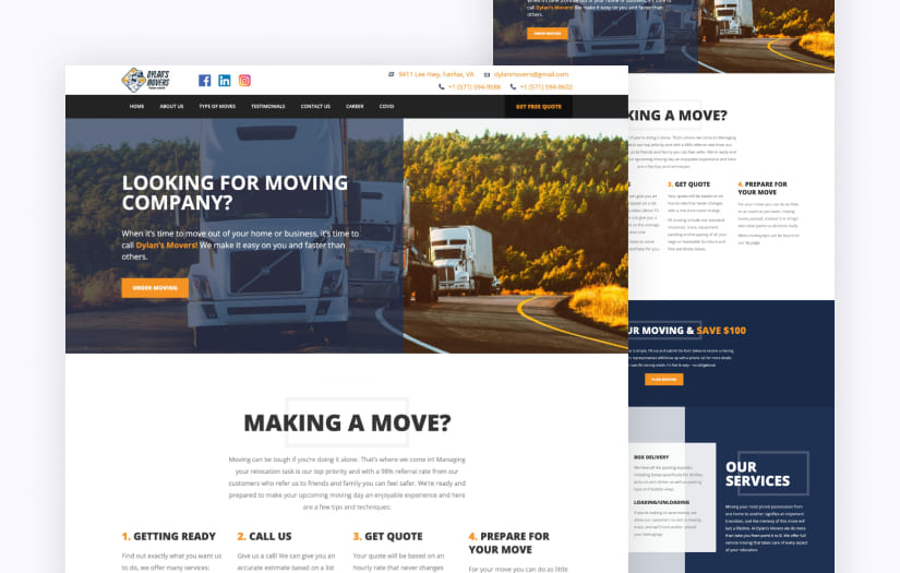 Full-stack web development for a moving startup "Dylan's Movers" screenshot 1