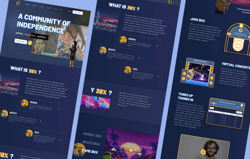 Website for 3BX, a platform for independent artist screenshot 1