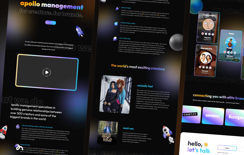 Website for Apollo, a talent management agency screenshot 1