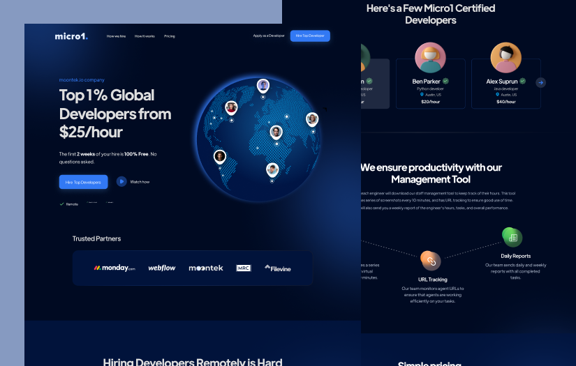 Website for micro1, a remote hiring startup screenshot 1
