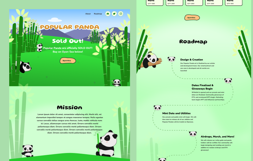 Website for PopularPanda, a NFT based on panda screenshot 1