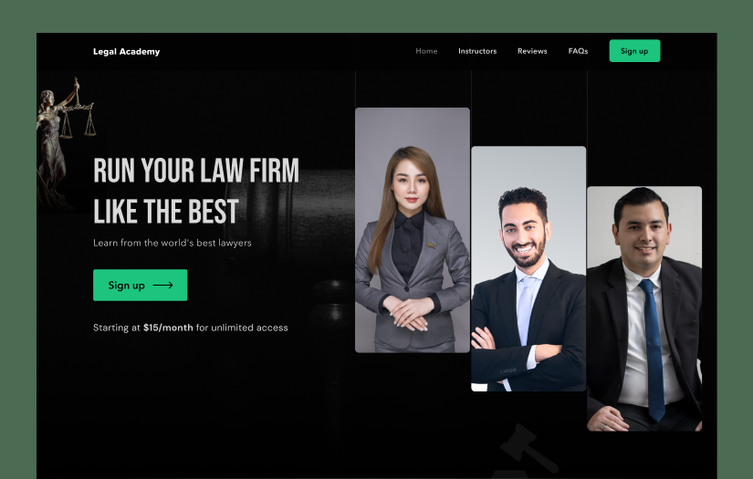 Website for MyLegalAcademy, a legal tech startup screenshot 1