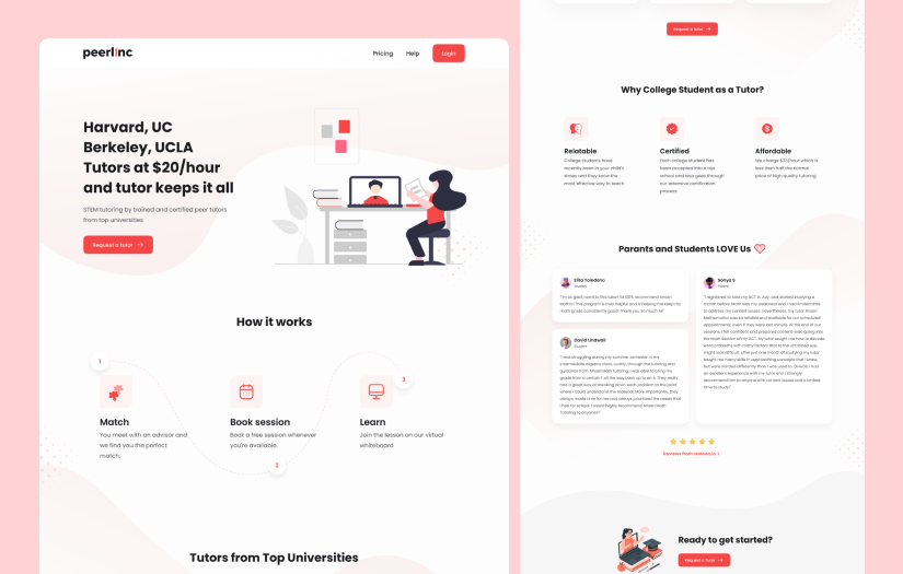Web App for Peerlinc, an online tutoring company screenshot 1
