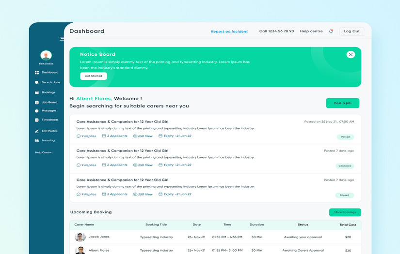 HireCare - Dashboard screenshot 1