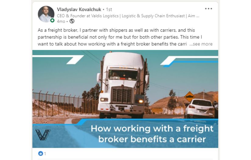 Personal and Company Branding & Lead Generation on LinkedIn for Freight Broker screenshot 1