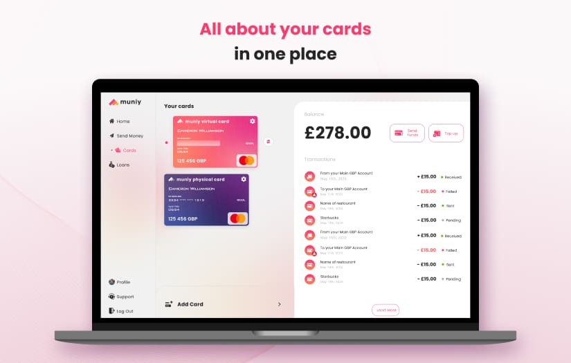 Muniy – web banking application screenshot 2