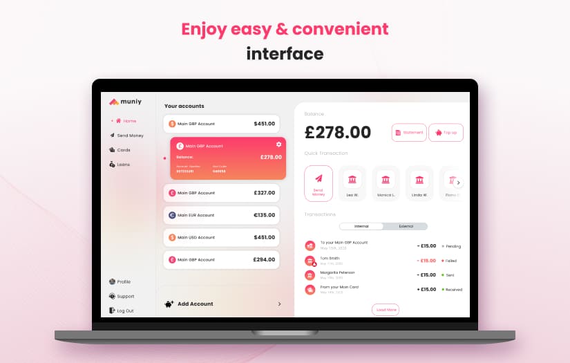 Muniy – web banking application screenshot 3