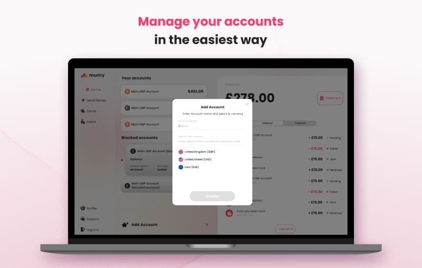 Muniy – web banking application screenshot 5