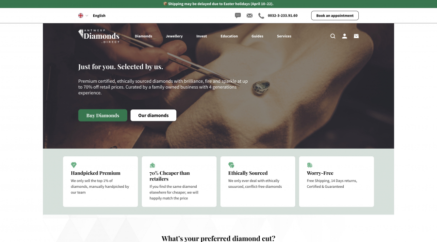 Selling the finest selection of diamonds with M2 & Hyvä theme screenshot 1
