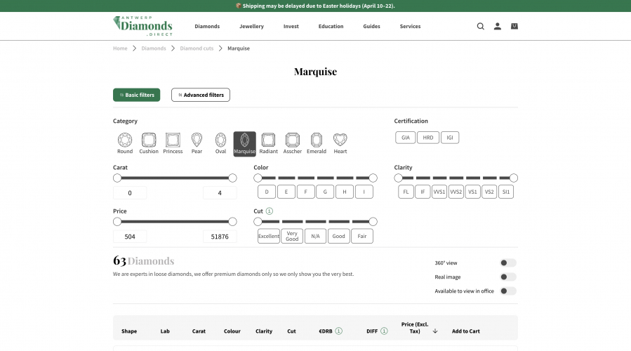Selling the finest selection of diamonds with M2 & Hyvä theme screenshot 3