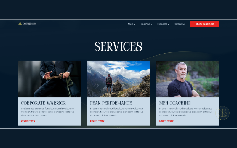 Website for Warrior Mind Couch screenshot 1