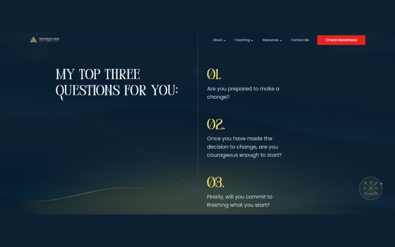 Website for Warrior Mind Couch screenshot 2