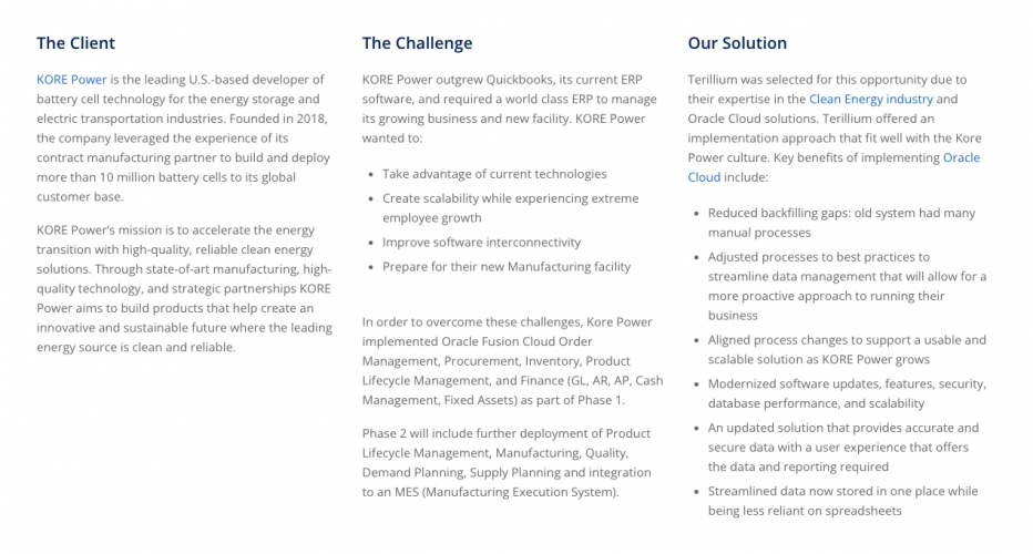 KORE Power Moves to Oracle Cloud after Outgrowing Quickbooks screenshot 2