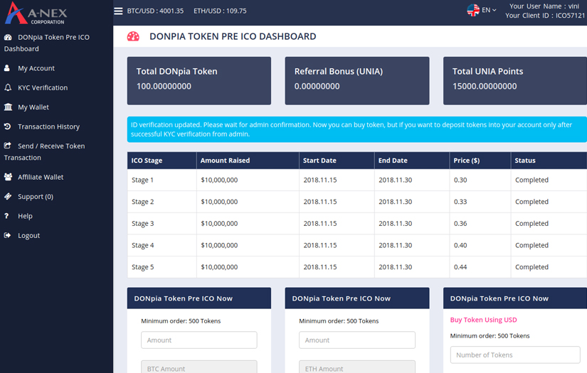 ICO Crowd sale web platform screenshot 3