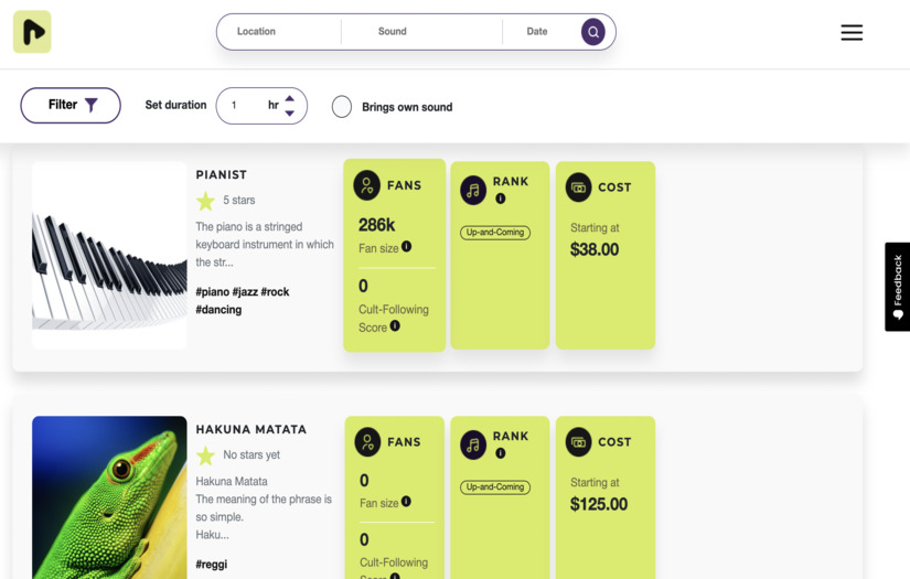 Creative marketplace for artists to be engaged in performances by different venues screenshot 1
