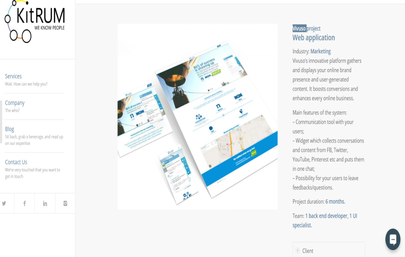 Vivuso project. Web application screenshot 1