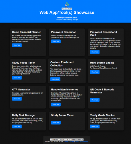 Web App/Tool(s) Showcase  Free/Open Source Tools Mostly are with loaclly storage screenshot 1