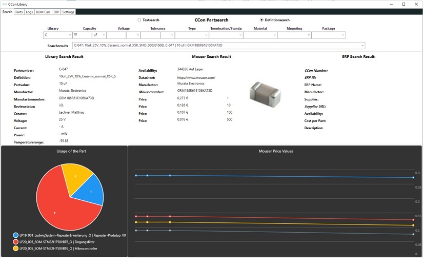 CCon Library Electronics component management screenshot 2