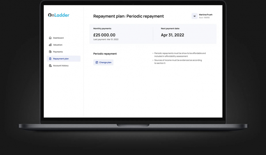 Equity loan tracking and payment platform screenshot 2