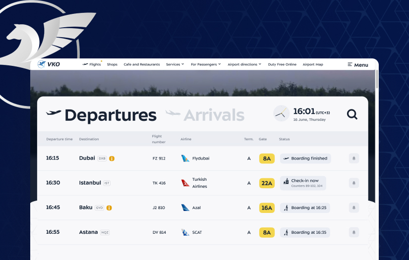 International airport website screenshot 1