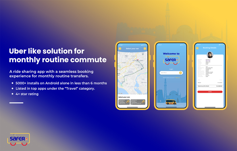 Safer is a state of the art booking app for monthly routine transport services screenshot 1