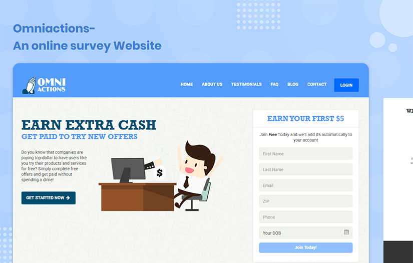 Omniactions- An online survey Website screenshot 1