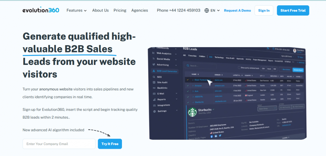 Evolution360 – B2B Lead Generation & Web-Analytics Platform screenshot 4
