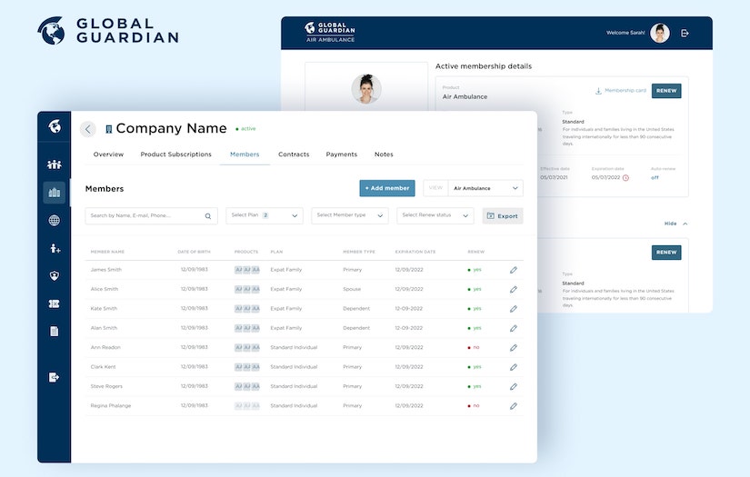 Global Guardian's membership management system screenshot 1
