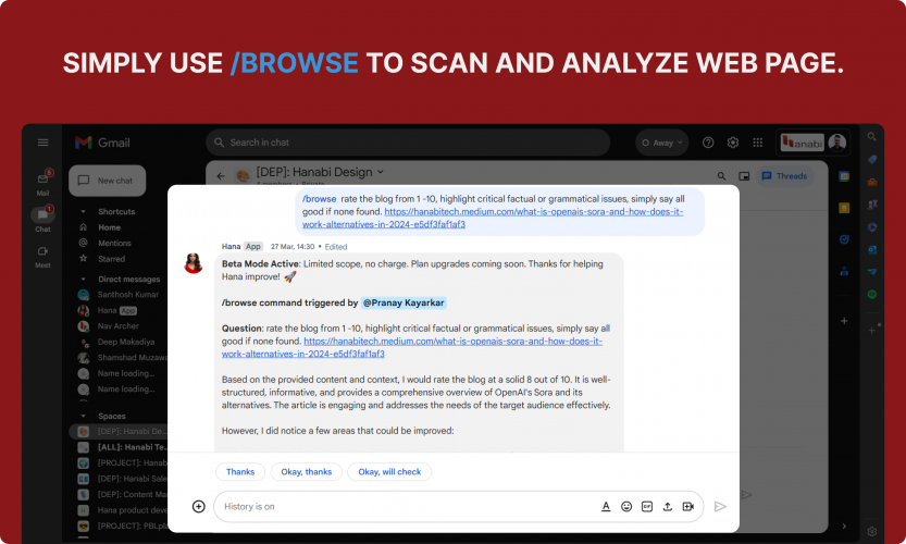 Hana - Google Chat AI Teammate screenshot 2