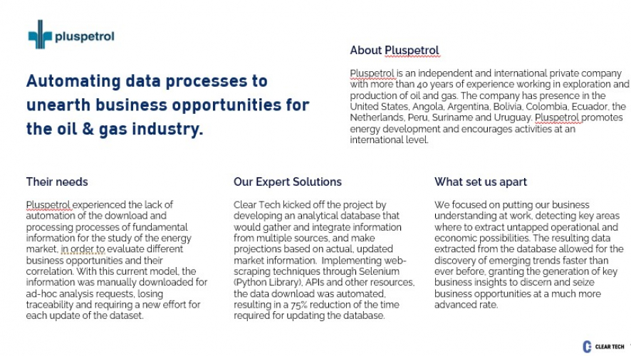Pluspetrol - Automating data processes to unearth business opportunities for the oil & gas industry. screenshot 1