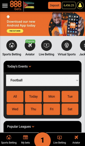 888 Betting & Sports platform mobile platform screenshot 1
