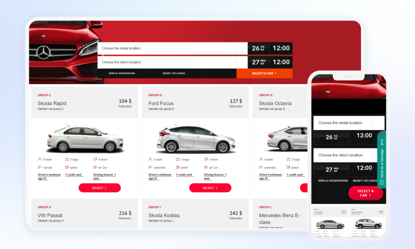 Online car rental system screenshot 1