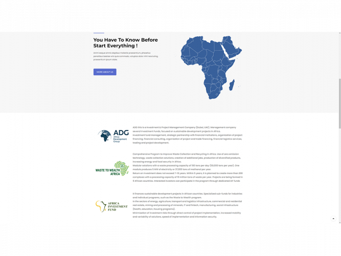 A corporate website telling about the investment fund, its projects and tasks screenshot 1