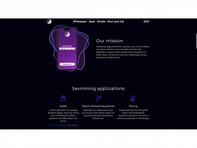 A corporate website and a mobile web application. Created to combat illegal prostitution and pimping through the mining of sex tokens using innovative POD (proof of duty) technology. screenshot 4