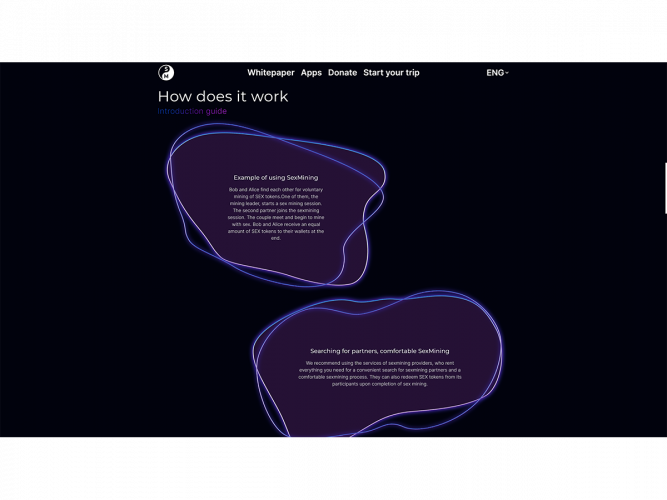 A corporate website and a mobile web application. Created to combat illegal prostitution and pimping through the mining of sex tokens using innovative POD (proof of duty) technology. screenshot 1