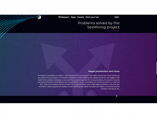 A corporate website and a mobile web application. Created to combat illegal prostitution and pimping through the mining of sex tokens using innovative POD (proof of duty) technology. screenshot 2