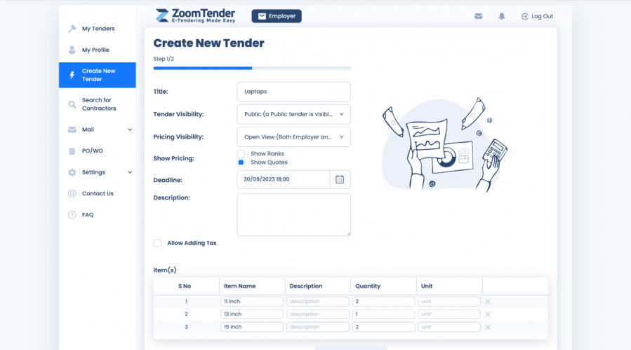 ZoomTender: Innovative reverse auction platform Post, Choose, Pay less screenshot 2