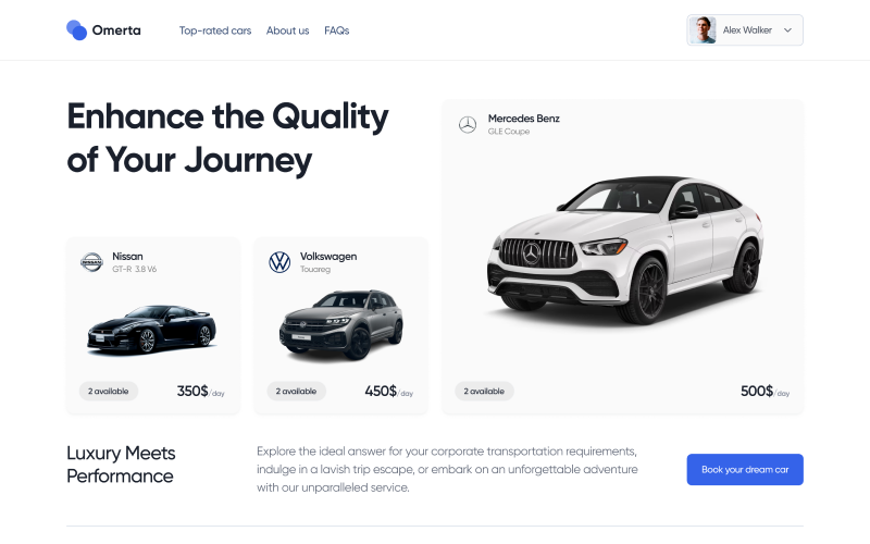 Omerta Club – Luxury Car Rental Mobile/Web App screenshot 2