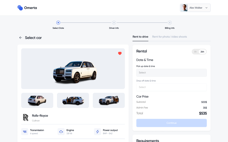 Omerta Club – Luxury Car Rental Mobile/Web App screenshot 4
