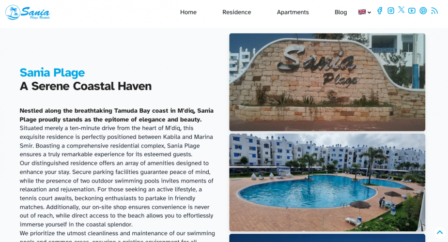 Sania Plage website screenshot 3