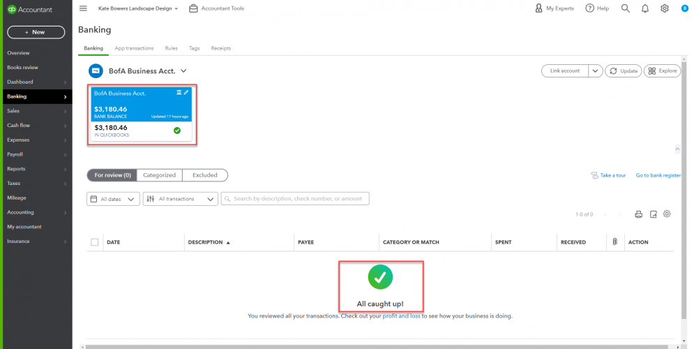 Monthly Bookkeeping (QB) - Kate Bowers Landscape Design screenshot 1